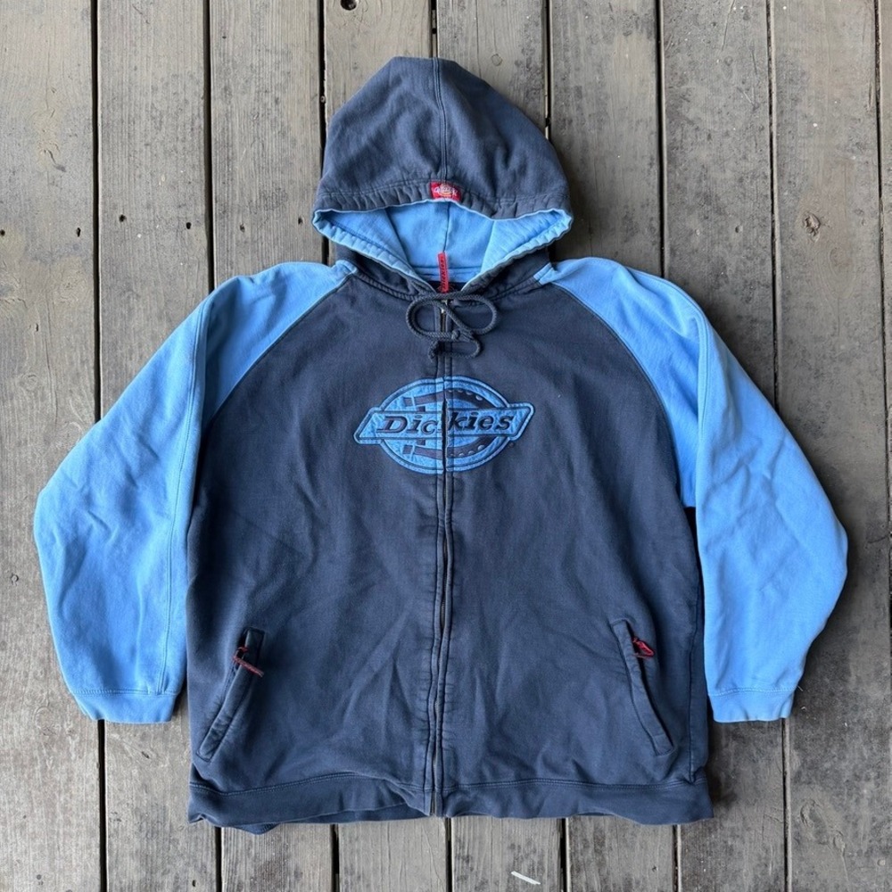 Dickies Zip Up Hoodie Navy Blue Colorblock Embroidered Logo XL Streetwear Skater